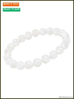 Natural White Jade Beaded Stretch Bracelet 10mm Gemstone Jewelry for Women Men
